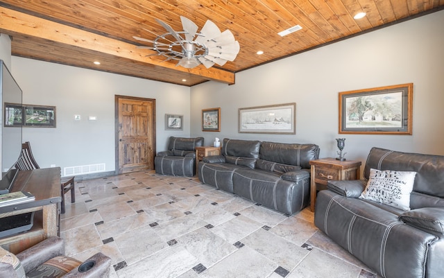 1326 Bald Eagle Dr, Galena, MO 65656 - living room with wooden ceiling, visible vents, and recessed lighting