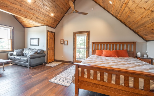 1326 Bald Eagle Dr, Galena, MO 65656 - bedroom featuring wood ceiling, wood-type flooring, vaulted ceiling, and access to outside