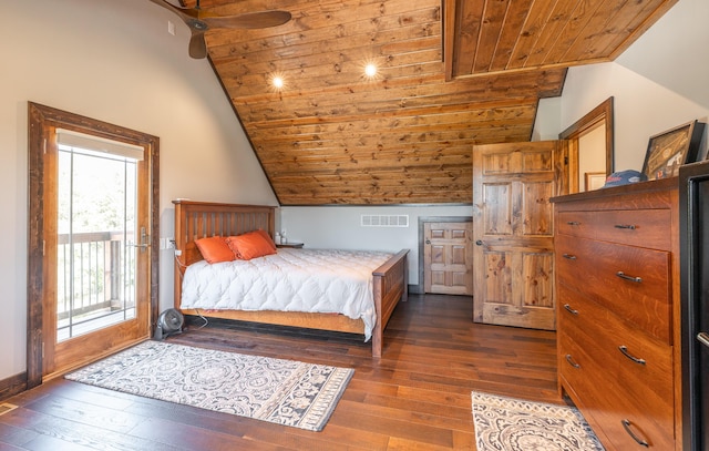 1326 Bald Eagle Dr, Galena, MO 65656 - bedroom featuring wood ceiling, vaulted ceiling, dark wood-type flooring, and visible vents
