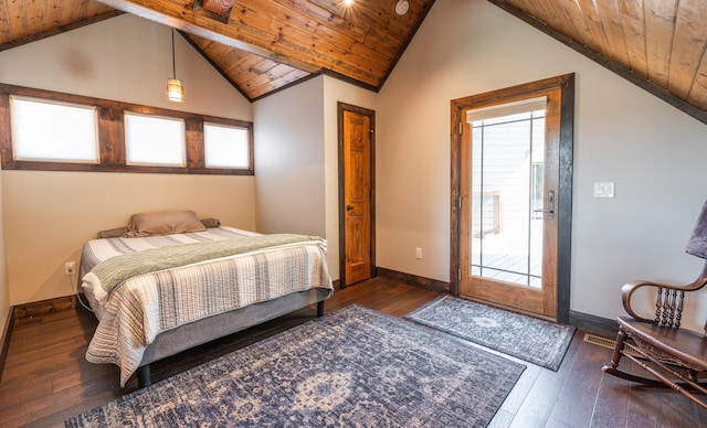 1326 Bald Eagle Dr, Galena, MO 65656 - bedroom featuring wood ceiling, vaulted ceiling, hardwood / wood-style flooring, and multiple windows