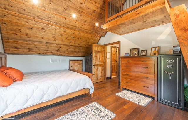 1326 Bald Eagle Dr, Galena, MO 65656 - bedroom featuring hardwood / wood-style flooring, wooden ceiling, lofted ceiling, and visible vents