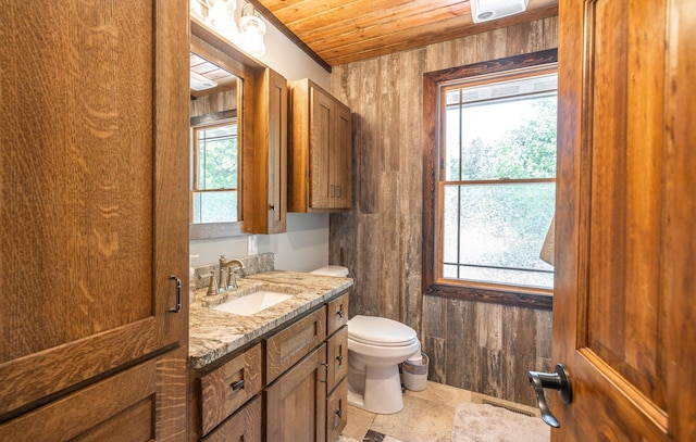 1326 Bald Eagle Dr, Galena, MO 65656 - half bathroom with toilet, wood walls, stone finish floor, wooden ceiling, and vanity