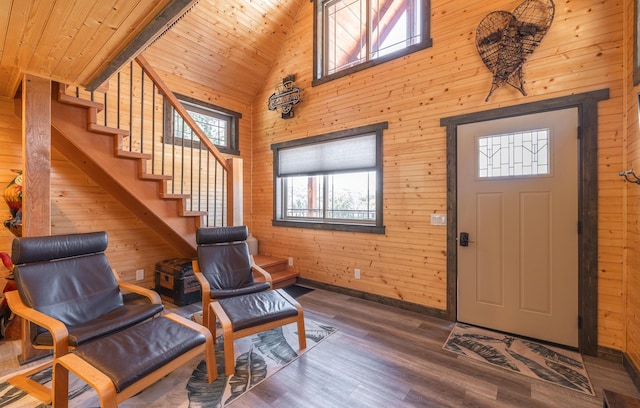 1326 Bald Eagle Dr, Galena, MO 65656 - entryway with wood finished floors, wood walls, and high vaulted ceiling