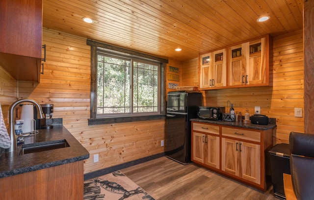 1326 Bald Eagle Dr, Galena, MO 65656 - kitchen featuring wood ceiling, wood walls, a sink, and recessed lighting