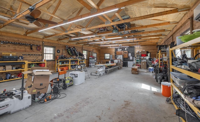 1326 Bald Eagle Dr, Galena, MO 65656 - garage with a workshop area and a ceiling fan