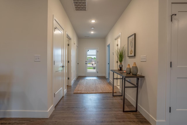 5955 S Farm Rd 163 203B, Springfield, MO 65810 - doorway featuring visible vents, baseboards, recessed lighting, and dark wood finished floors