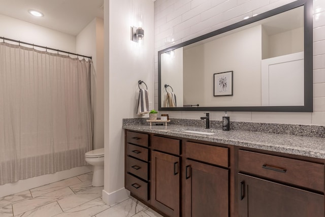 5955 S Farm Rd 163 203B, Springfield, MO 65810 - full bathroom with toilet, baseboards, recessed lighting, marble finish floor, and vanity