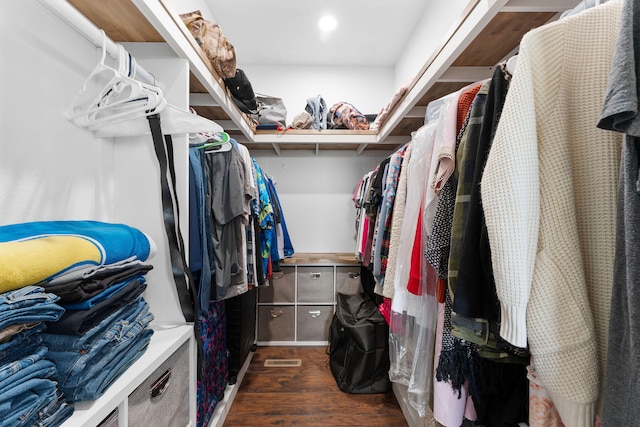 spacious closet featuring dark wood-type flooring