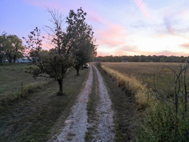 view of road with a rural view