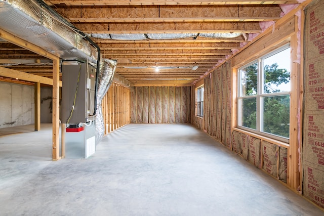 basement featuring heating unit