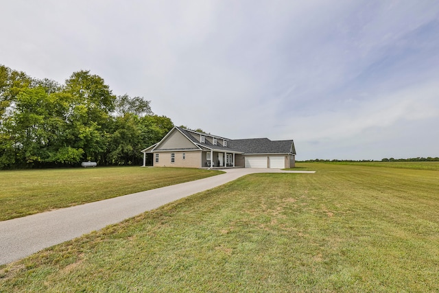 ranch-style house with a garage and a front yard