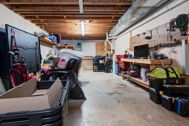 basement featuring a workshop area