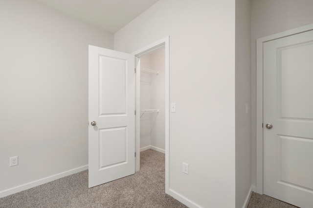 interior space with a spacious closet, a closet, and light carpet