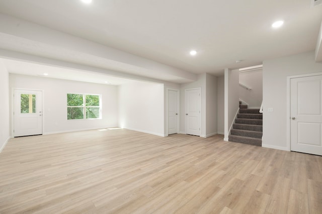 unfurnished living room with light hardwood / wood-style flooring