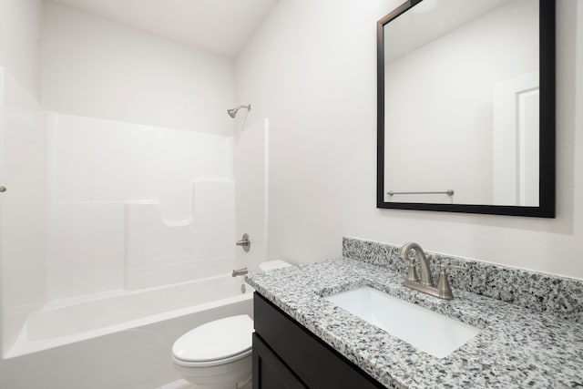 full bathroom featuring shower / bath combination, vanity, and toilet