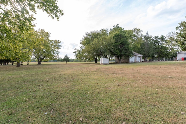 view of yard featuring a storage unit