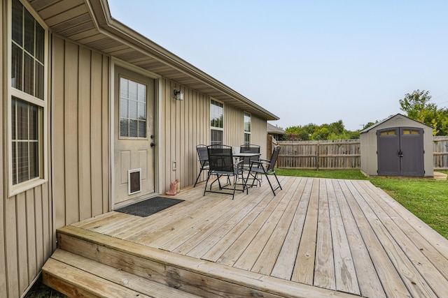 deck featuring a storage unit