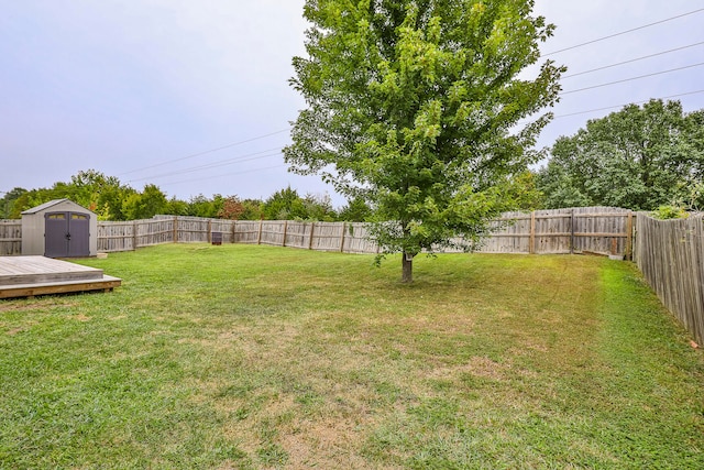 view of yard featuring a storage unit