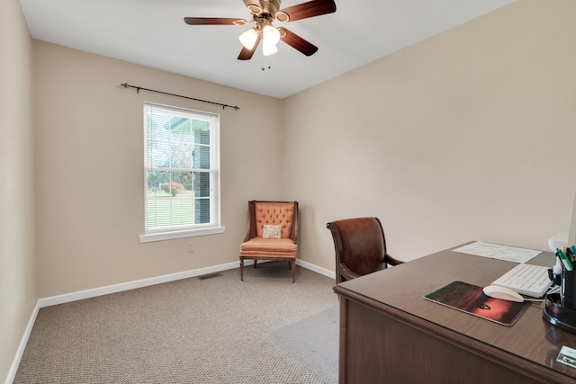 office with carpet and ceiling fan