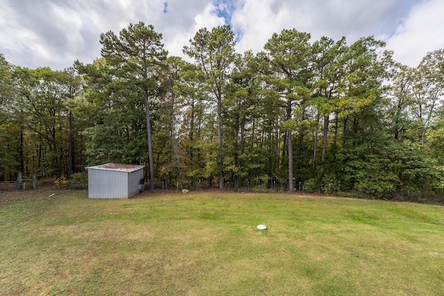 view of yard with a shed