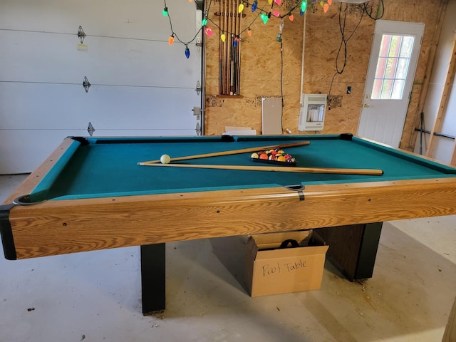 recreation room featuring concrete flooring and pool table