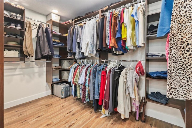 walk in closet with hardwood / wood-style floors