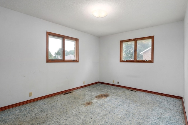 carpeted spare room featuring a textured ceiling