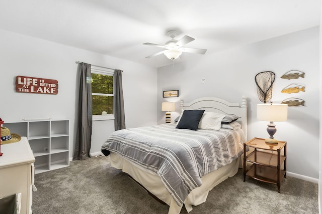 bedroom featuring ceiling fan and carpet floors