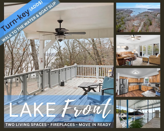 wooden deck featuring a ceiling fan