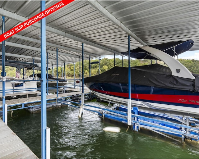 dock area featuring a water view and boat lift