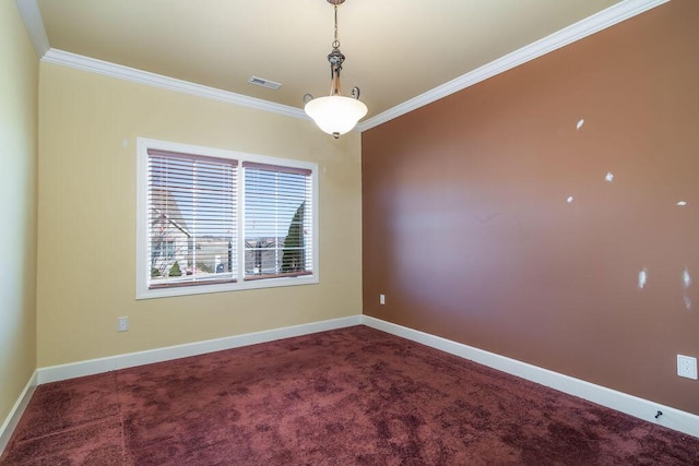 spare room with crown molding and carpet