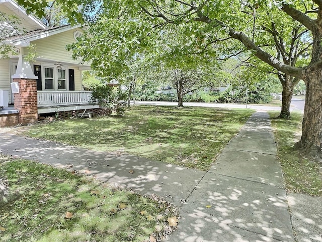 view of yard featuring covered porch