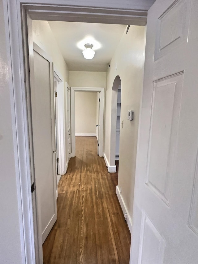 corridor featuring dark hardwood / wood-style flooring