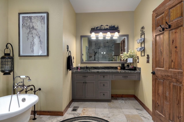 bathroom featuring independent shower and bath and vanity