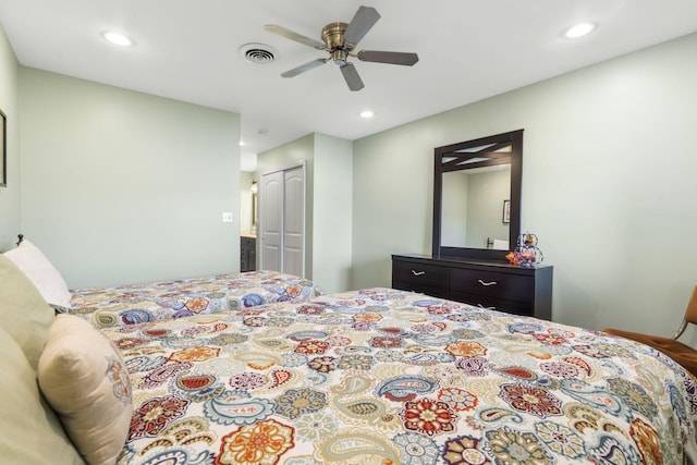 bedroom with a closet and ceiling fan