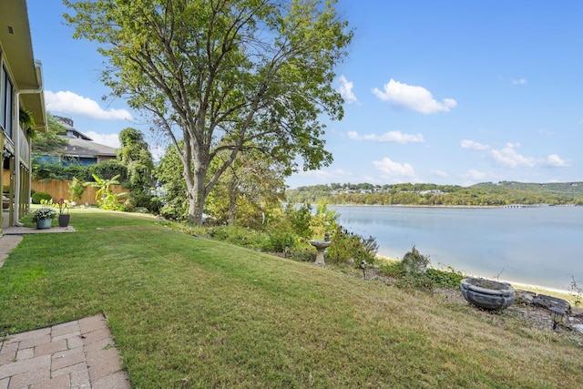 exterior space with a water view