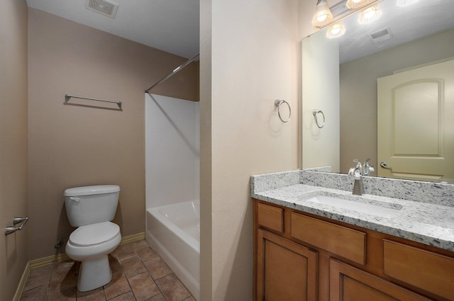 bathroom featuring baseboards, visible vents, vanity, and toilet