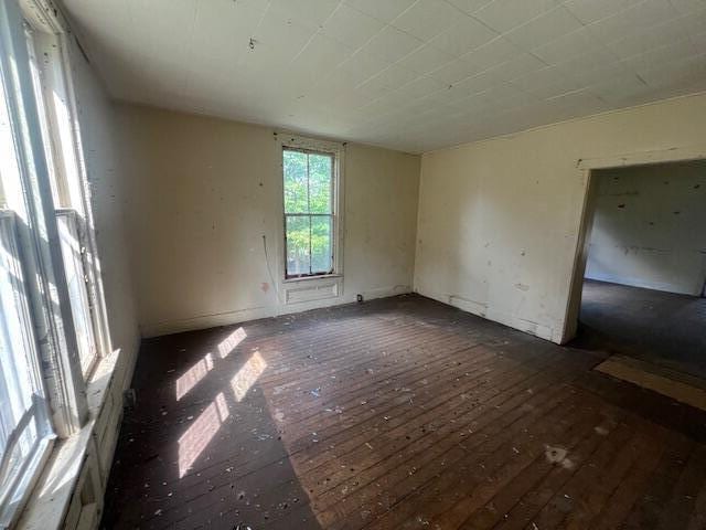 spare room with dark hardwood / wood-style flooring