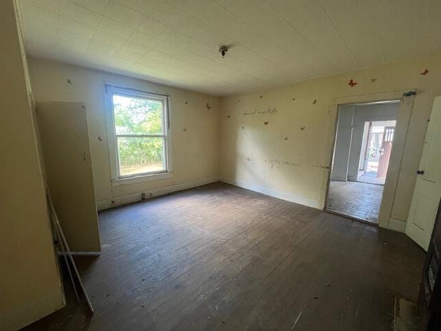 unfurnished room featuring dark wood-type flooring