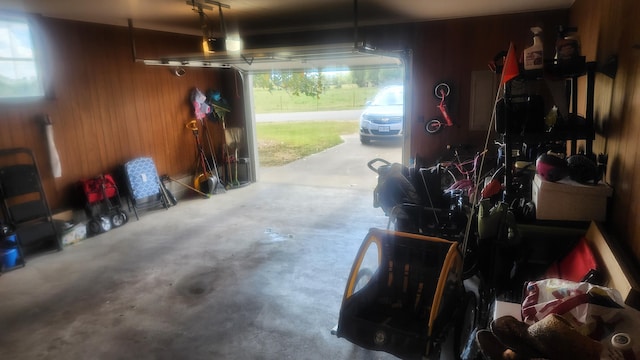 garage with wooden walls