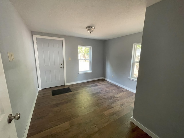 entryway with a textured ceiling and dark hardwood / wood-style flooring