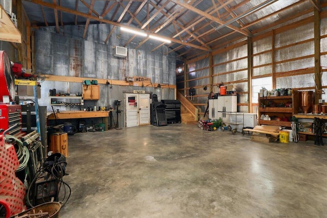 garage featuring a workshop area