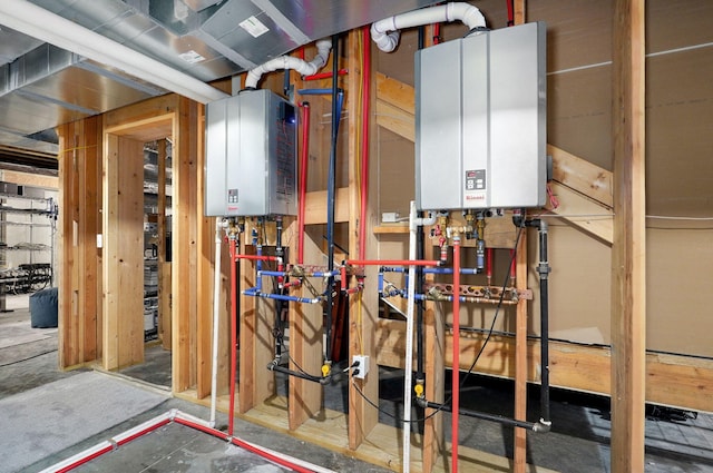 utility room with tankless water heater