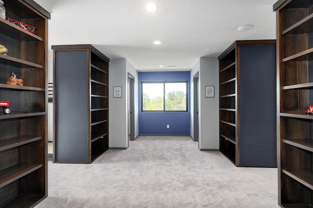 spacious closet featuring light carpet