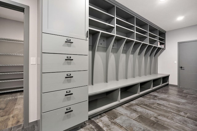 mudroom featuring dark hardwood / wood-style floors