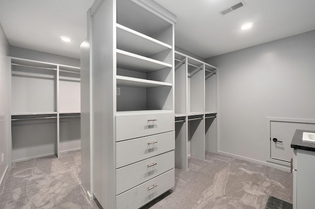 spacious closet with light colored carpet