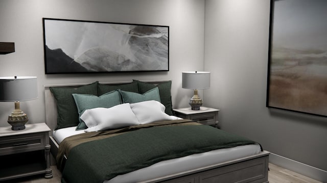 bedroom featuring baseboards and light wood-style floors