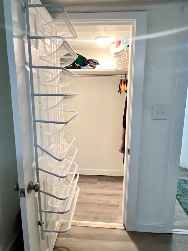 walk in closet with hardwood / wood-style flooring