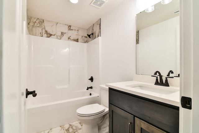 full bathroom featuring toilet, vanity, and tiled shower / bath combo