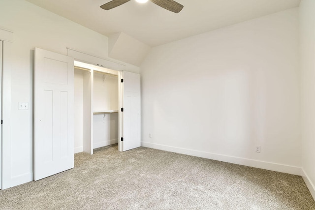 unfurnished bedroom with light carpet and ceiling fan